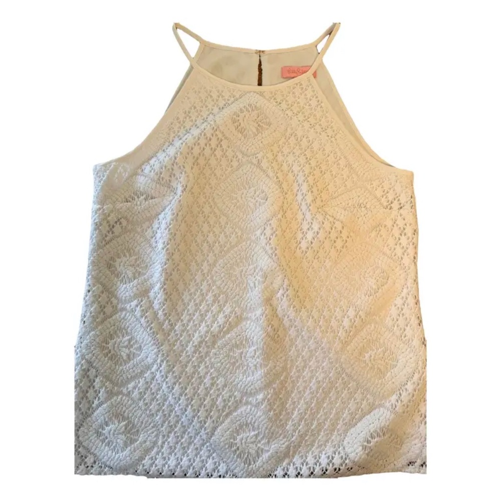Lilly Pulitzer Crochet Lace, Halter/Tank Top, White, Preppy, Minimalist SZ Small